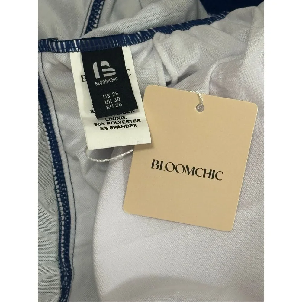 Bloomchic 26 Navy Polka Dot One Shoulder Tummy Control Swimsuit NWT